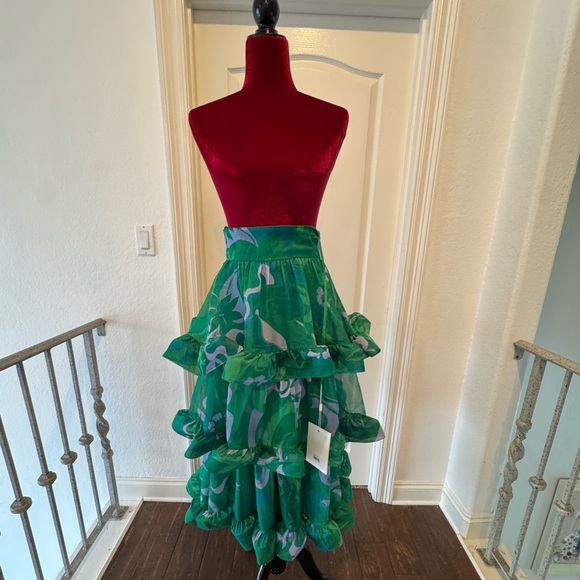 Mac Duggal Dresses & Skirts - 🦄 NWT Mac Duggal Sz 2 Printed Chiffon Green Floral A-Line Tiered Ruffle Skirt